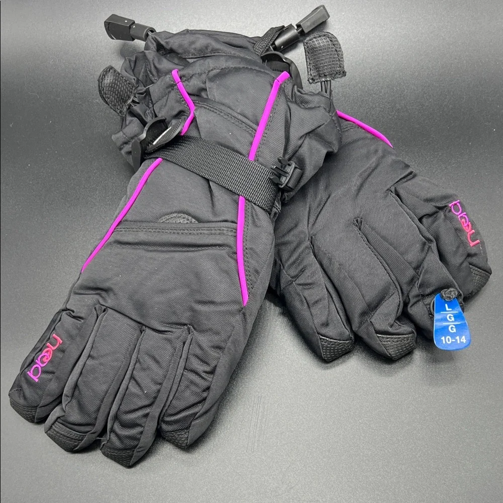 Head Black Youth Gloves with Pink Stripes & Logo LARGE